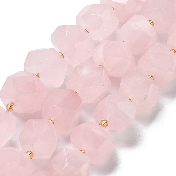 Natural Rose Quartz Beads Strands, Faceted, Nuggets, with Seed Beads, 10~13.5x16~19x16~19mm, Hole: 0.5mm, about 13~14pcs/strand, 7.60''~8.03''(19.3~20.4cm)