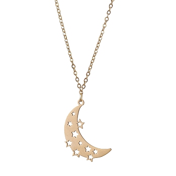 Hollow Moon & Star 304 Stainless Steel Pendant Necklaces, Cable Chains Necklaces for Women, Golden, 17.99 inch(45.7cm)
