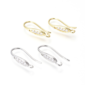 Brass Micro Pave Cubic Zirconia Earring Hooks, Ear Wire, with Horizontal Loop, Clear, Mixed Color, 21x4mm, Hole: 1.8mm, 18 Gauge, Pin: 1mm