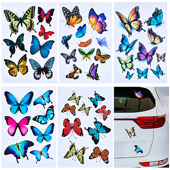 5 Sheets 5 Styles PVC Waterproof Self-adhesive Stickers, 3D Decals for Car, Motorcycle Decoration, Butterfly, 300x200x0.2mm, 1 sheet/style