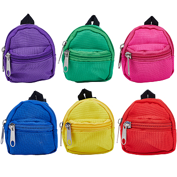 6Pcs 6 Colors Casual Mini Cloth Doll Backpack, with Zipper, for Girl BJD Accessory Bag, Mixed Color, 80x70x39mm, 1pc/color