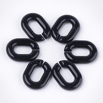 Acrylic Linking Rings, Quick Link Connectors, For Jewelry Chains Making, Oval, Black, 19x14x4.5mm, Hole: 11x5.5mm