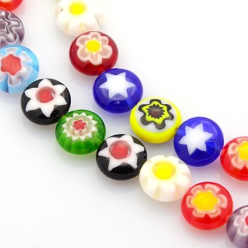 Handmade Millefiori Glass Bead Strands, Flat Disc, Mixed Color, 8x4mm, Hole: 1mm, about 48pcs/strand, 14.7 inch