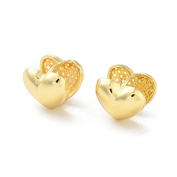 Rack Plating Brass Hoop Earring, Long-Lasting Plated, Heart, Golden, 13.5x15mm