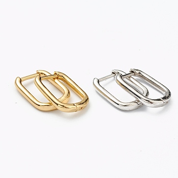 Brass Huggie Hoop Earrings, Long-Lasting Plated, Rectangle, Mixed Color, 15.5x11.5x2mm, Pin: 1mm