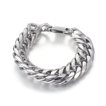 201 Stainless Steel Wheat Chain Bracelets, with Bayonet Clasps, Stainless Steel Color, 8-3/8 inch(21.4cm), 19mm