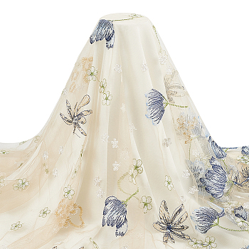 Embroidered Flowers Polyester Tulle Lace Fabric, Garment Accessories, Dodger Blue, 150x0.08cm