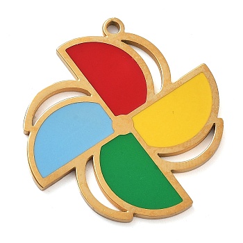 304 Stainless Steel Enamel Pendants, Windmill Charm, Real 18K Gold Plated, 27x25x1mm, Hole: 1.5mm