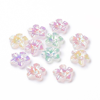 Rainbow Iridescent Plating Transparent Acrylic Bead Caps, UV Plated, 5-Petal Flower, Mixed Color, 14x14.5x3mm, Hole: 1.7mm