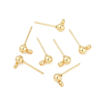 304 Stainless Steel Ball Post Stud Earring Findings, with Loop and 316 Surgical Stainless Steel Pin, Golden, 2mm, Pin: 0.8mm