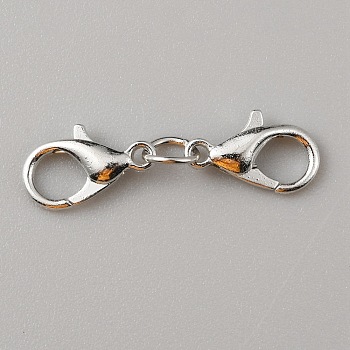 Zinc Alloy Double Lobster Claw Clasps, Platinum, 26x7.5x3mm