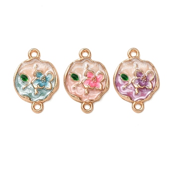 Alloy Enamel Links Connector Charms, Flat Round with Flower, Golden, Mixed Color, 22x15x2.5mm, Hole: 1.6mm