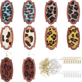 Olycraft DIY Leopard Print Pattern Rectangle Dangle Earring Making Kit, Including Cowhide Leather Pendants with Wood, Brass Earring Hooks, Mixed Color, 110Pcs/box