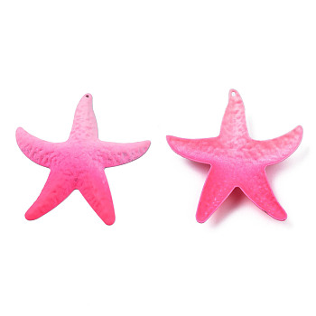 Spray Painted Iron Big Pendants, Starfish, Hot Pink, 50x46.5x6mm, Hole: 1.2mm