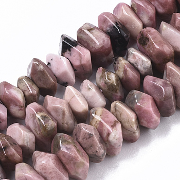 Natural Rhodonite Beads Strands, Nuggets, Faceted, 9.5~11x6~7mm, Hole: 1.2mm, about 30~32pcs/strand, 7.48 inch(19cm)