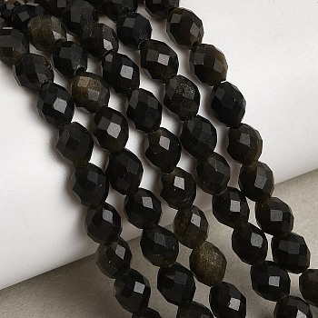 Natural Golden Sheen Obsidian Beads Strands, Faceted, Rice, 6~6.5x5~6mm, Hole: 1.2mm, about 58~62pcs/strand, 14.57''~14.76''(37~37.5cm)