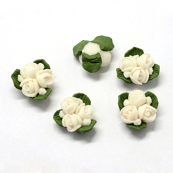 Handmade Porcelain Cabochons, China Clay Beads, Flower, Floral White, 15.5~17.5x15~17x8~9mm
