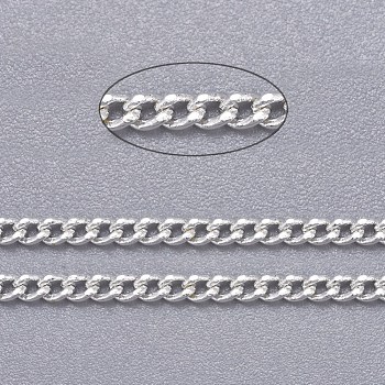 Brass Twisted Chains, Curb Chains, Diamond Cut, Soldered, Faceted, with Spool, Cadmium Free & Lead Free, Silver Color Plated, 2x1.5x0.45mm, about 301.83 Feet(92m)/roll