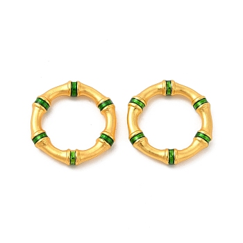 Rack Plating Alloy Enamel Linking Rings, Lead Free & Cadmium Free & Nickel Free, Round Swimming Ring, Matte Gold Color, Green, 17x3mm, Inner Diameter: 13mm