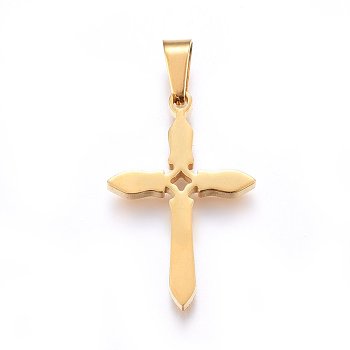 304 Stainless Steel Pendants, Cut-Out, with Hollow, Cross, Golden, 29x19x2.2mm, Hole: 8x4mm