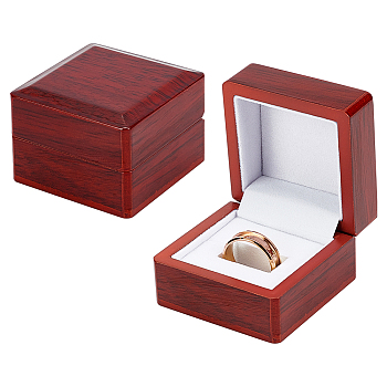 Square Wooden One Championship Ring Display Box, Jewelry Storage Gift Case for Single Ring, Dark Red, 6.5x6.5x4.6cm