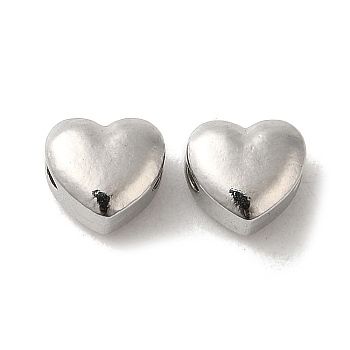 304 Stainless Steel Beads, Horizontal Hole, Heart, Stainless Steel Color, 5.5x6.5x4mm, Hole: 1.5mm