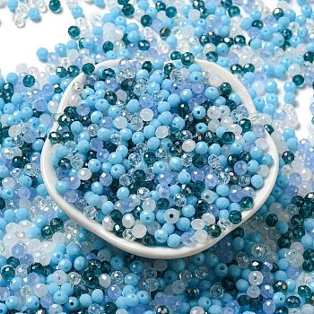 Glass Beads, Faceted, Rondelle, Light Sky Blue, 4x3mm, Hole: 0.4mm, about 820pcs/60g