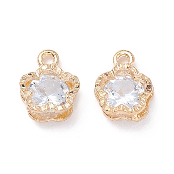Alloy Clear Cubic Zirconia Charms, Long-Lasting Plated, Flower, Golden, 12x10x5mm, Hole: 1.6mm