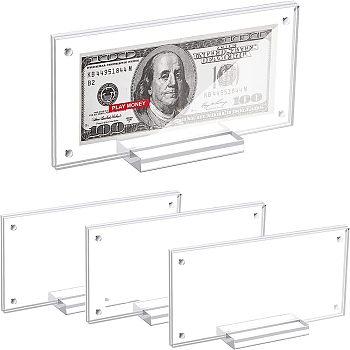 3 Sets Transparent Acrylic Currency Display Frames, Photo Album Frame Holder for Paper Currency Collection, with Magnetic Clasps, Rectangle, Clear, Finish Product: 18.5x4.1x9.6cm, about 3pcs/set