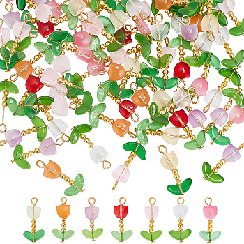 Handmade Lampwork Pendants, with Iron Findings, Tulip Charm, Mixed Color, 29mm, Hole: 2.6mm, 105pcs/set