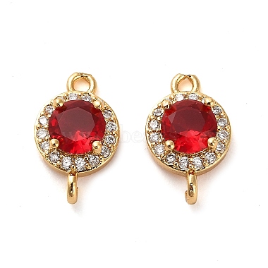 Real 18K Gold Plated Red Flat Round Brass+Cubic Zirconia Links