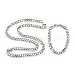 304 Stainless Steel Cuban Link Chain Bracelets & Necklaces Jewelry Sets, with Lobster Claw Clasps, Stainless Steel Color, 23.62 inch(60cm), 9-1/8 inch(23cm), Link: 10x8x3mm(SJEW-B019-03B-P)