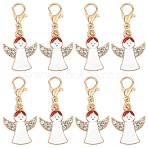10Pcs Alloy Enamel Pendant Decorations, with Alloy Lobster Claw Clasps, Angel, Golden, White, 36mm(HJEW-YW00277-01)