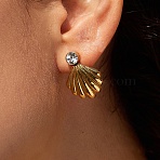 304 Stainless Steel Pave Cubic Zirconia Stud Earrings for Women, Shell Shape, Golden, 24x17mm(EJEW-F420-03G)