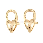 Brass Lobster Claw Clasps, Heart, Real 18K Gold Plated, 14.5x8.5x4.5mm, Hole: 2.5x1.5mm(KK-H287-08C-G)