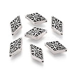 Textured Tibetan Style Alloy Beads, Rhombus, Antique Silver, 13x7.5x4.5mm, Hole: 1.2mm, about 454pcs/500g(PALLOY-N187-12AS)
