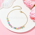 Natural Dyed Freshwater Shell Nuggets Beaded 304 Stainless Steel Cable Chain Anklets for Women, Real 18K Gold Plated, Colorful, 8-7/8 inch(22.5cm)(AJEW-AN00827-03)