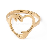 Ion Plating(IP) 201 Stainless Steel Hand Hug Heart Adjustable Ring for Women, Real 18K Gold Plated, US Size 6(16.5mm)(RJEW-K238-05G)
