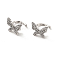 Brass Micro Pave Cubic Zirconia Cuff Earrings, Butterfly Non Piercing Earrings, Platinum, 6x8.5mm(EJEW-P254-04P)