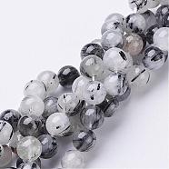 Natural Black Rutilated Quartz Beads Strands, Round, 10mm, Hole: 1mm, 19pcs/strand, 8 inch(G-D295-10mm)