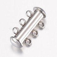 304 Stainless Steel Slide Lock Clasps, 3-Strand, 6-Hole, Tube, Stainless Steel Color, 20x10x6.5mm, Hole: 1.8mm(X-STAS-G071-50P)