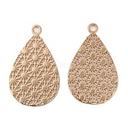 Rack Plating Brass Filigree Pendants, Long-Lasting Plated, Teardrop Charms, Light Gold, 19.5x12x0.3mm, Hole: 1.4mm(KK-Q792-06LG)