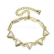 Electroplated Alloy Link Bracelets, with Natural Freshwater Shell, Cadmium Free & Lead Free, Triangle, Seashell Color, Golden, 10-5/8 inch(27cm)(BJEW-T012-006-RS)