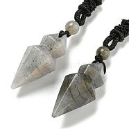 Natural Labradorite Conical Pendulum Pendant Necklace with Nylon Cord for Women, 27.56 inch(70cm)(NJEW-B106-01F)