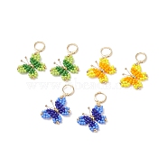 3 Pairs 3 Color Glass Braided Butterfly Dangle Leverback Earrings, Gold Plated Brass Wire Wrap Jewelry for Women, Mixed Color, 42mm, Pin: 0.9mm, 1 Pair/color(EJEW-TA00127)