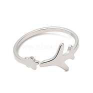 304 Stainless Steel Star & Airplane Open Cuff Ring for Women, Stainless Steel Color, US Size 6(16.5mm)(X-RJEW-M149-12P)
