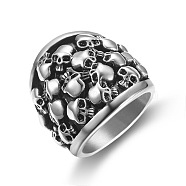 Titanium Steel Skull Finger Ring, Gothic Punk Jewelry for Men Women, Antique Silver, US Size 10(19.8mm)(SKUL-PW0002-035D-AS)