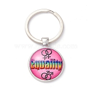 Pride Style Glass Keychain, with Platinum Plated Alloy Findings, Flat Round, Gender Symbol, 6.2cm(KEYC-F033-01E)