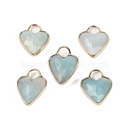 Natural Flower Amazonite Faceted Pendans, Golden Plated Brass Heart Charms, 23x18x7~7.5mm, Hole: 6x6.5mm(KK-L218-005G-05)