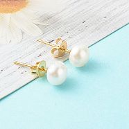 Natural Pearl Rondelle Stud Earrings, 304 Stainless Steel Earring Post, Golden, White, 7~7.5mm, Pin: 0.7mm(EJEW-JE04585-03)